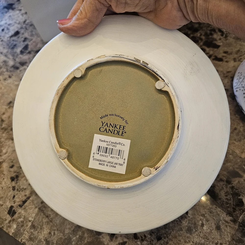 Yankee Candle Large Stoneberry Shade & Plate RARE WHITE Set Jar Candle Topper 👀